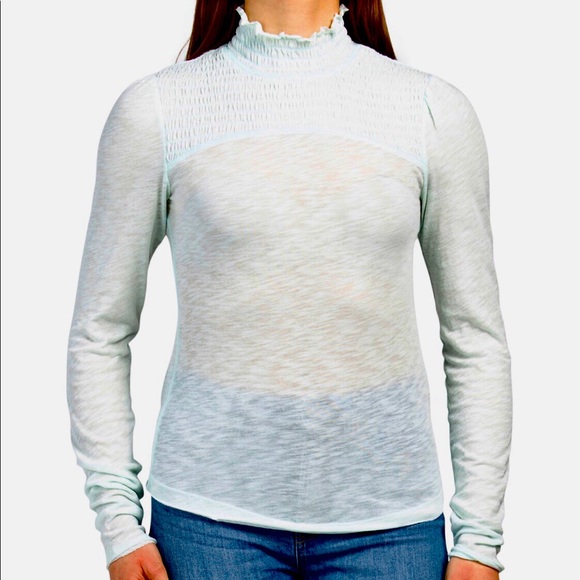 NWT Free People Caroline long-sleeve top, size S, iced aqua - Picture 1 of 13